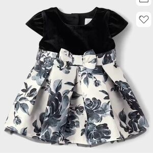 Girls Black Velvet Bodice Floral Skirt Party Dress